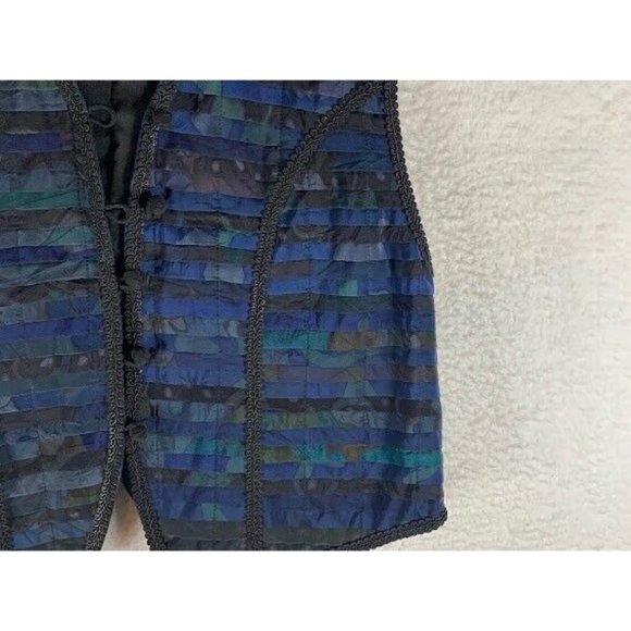 Silkscapes Women's‎ Blue Black Lace Trimmed Button Front Vest Jacket Size L 8749 - Picture 2 of 10